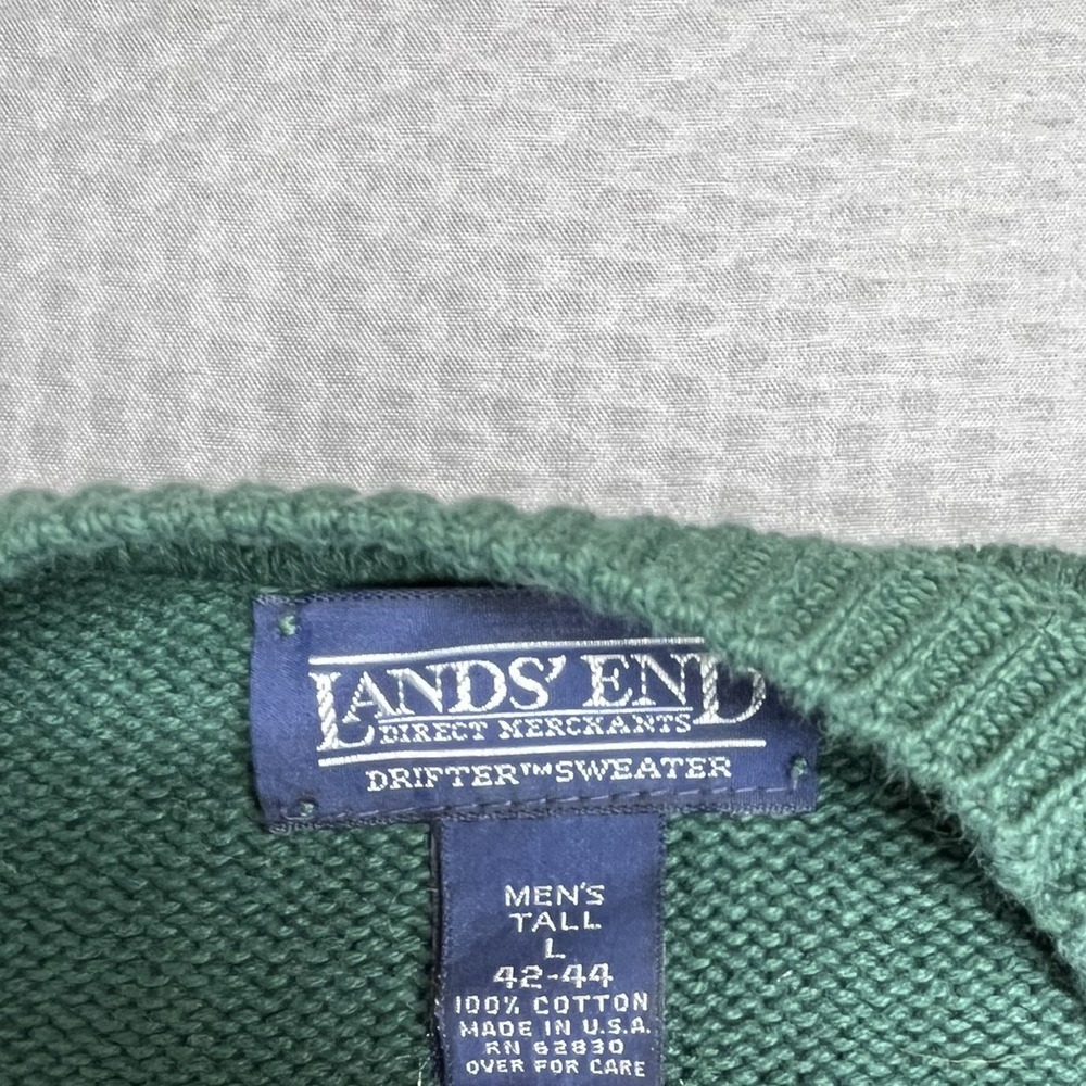 Vintage Lands' End Men's Large Green V-Neck 100% Cotton Sweater Made in USA - Picture 3 of 7